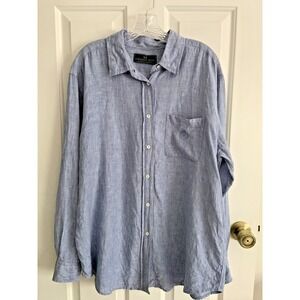 Vtg Mens EMBASSY ROW Pure LINEN embroidered pocket SHIRT Light Blue sz 14 XL